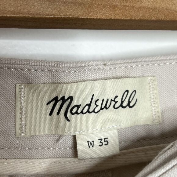 Madewell Pleated Cotton Linen Shorts Bleached Canvas Light Khaki Mens 35 Woven - Picture 4 of 8